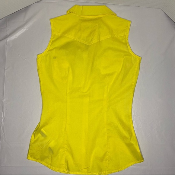 NWT BUFFALO Trixia Sleeveless Sz Small Full Button Cotton Neon Yellow Bl… - Picture 9 of 9